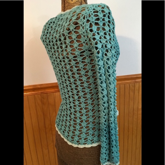 🧵 teal blue crocheted sweater by August Silk - Picture 3 of 6